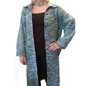 Kermit San Francisco chunky blue green long line duster cardigan sweater